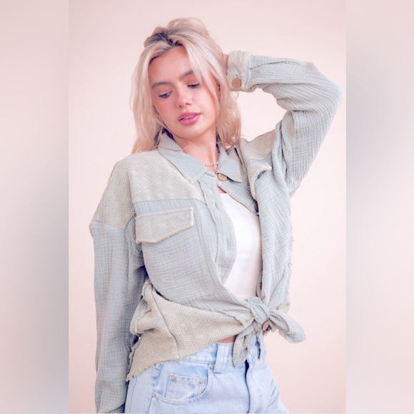 Lime 'N' Chili Oversized Mineral Wash Cotton Gauze Shacket main image 0
